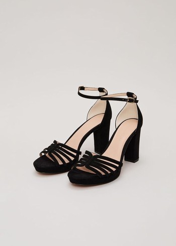 Phase Eight Suede Strappy Platform Heels Black USA | 0745913-XP